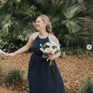 David's Bridal High-Neck Chiffon Bridesmaid Dress with Keyhole